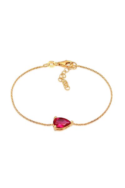 ELLI Armband Damen Anhänger Tropfen mit synthetischem Rubin rot in 925 Sterling Silber vergoldet