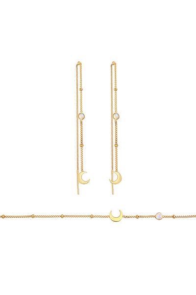 ELLI Schmuckset Halbmond Mond Mondstein Astro 925 Silber