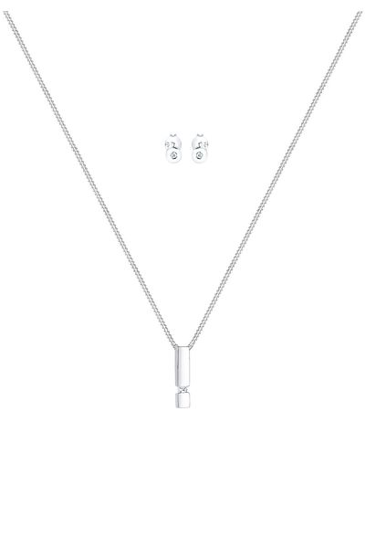 ELLI Schmuckset Geo Anhänger Solitär Diamant (0,09 ct.) 925 Silber