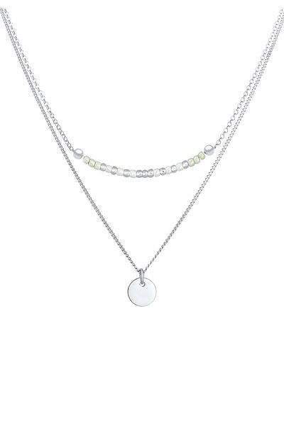 ELLI Halskette Layer Plättchen Glasperlen Boho 2-lagig 925 Silber