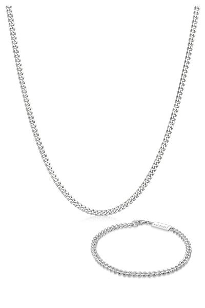 KUZZOI Schmuckset Panzerketten Armband und Kette Basic 925 Silber