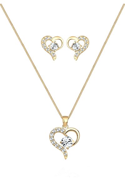 ELLI Schmuckset Herz Kristalle Edel 925 Silber