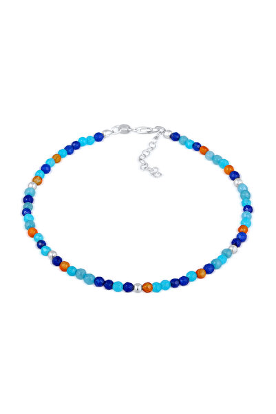 ELLI Fußschmuck Achat Kugeln Blau Bunt 925 Silber