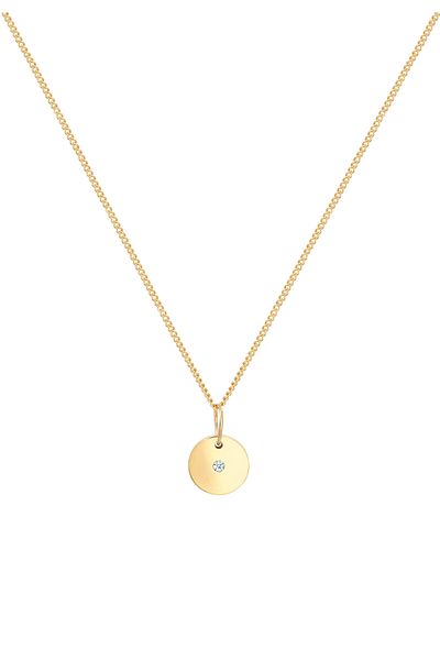 ELLI Halskette Plättchen Anhänger edel filigran mit Diamant (0,02 CT.) in 585 Gelbgold