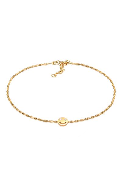 ELLI Fußschmuck Smiley Emoji Kristalle 925 Silber