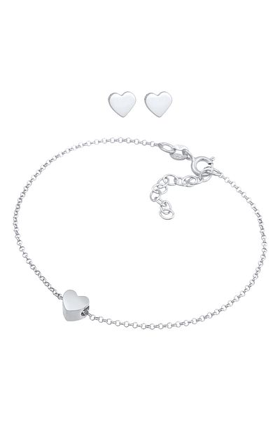 ELLI Schmuckset Herz Liebe Armband Ohrstecker Set 925 Silber