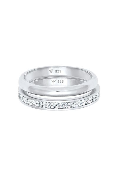 ELLI Memoire-Ring-Bandring aus 925er-Silber mit Kristallen – Basic 2er-Set