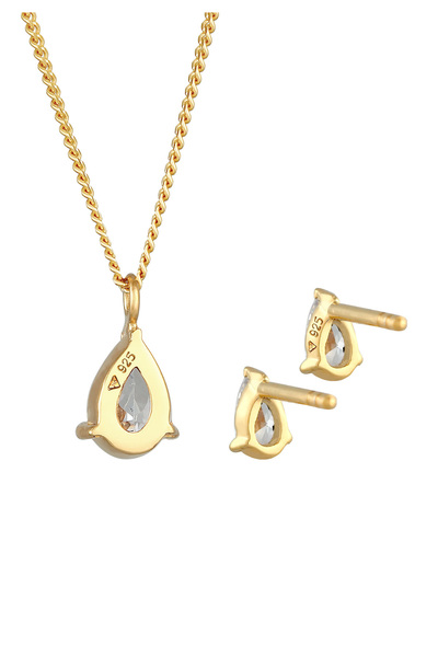 ELLI Schmuckset Kette Ohrstecker Tropfen Zirkonia Set 925 Silber