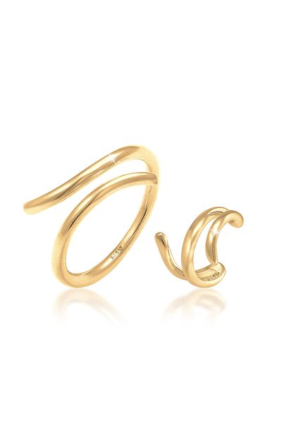 ELLI Schmuckset Ring Earcuff Wickellook 2er Set 925 Silber