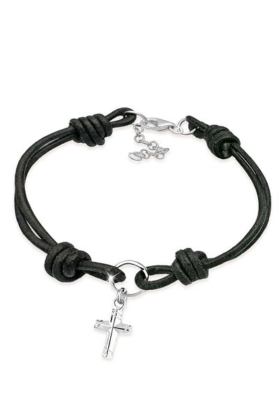 ELLI Armband Kreuz Leder 925 Sterling Silber