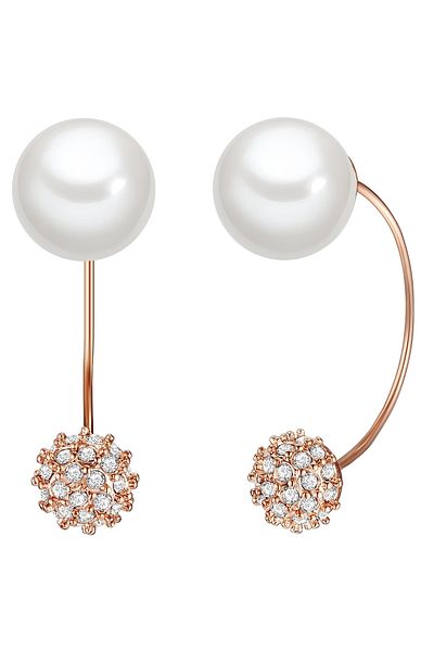 Lulu & Jane Perlenohrstecker Ohrstecker roségold Muschelkernperle weiß Kristall weiß