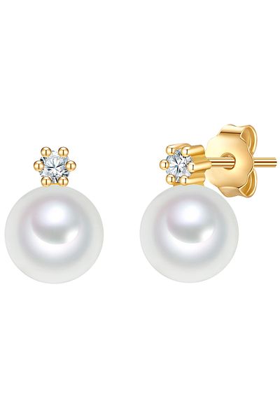 Valero Pearls Perlenohrstecker Ohrstecker Sterling Silber gelbgold Süßwasser Zuchtperle weiß Zirkonia weiß