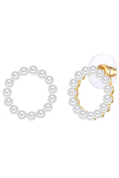 Lulu & Jane Perlenohrstecker Ohrstecker gelbgold Muschelkernperle weiß
