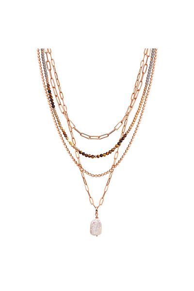 Lulu & Jane Modeschmuckhalskette Kette mit Anhänger gelbgold Süßwasser-Zuchtperleweiß
