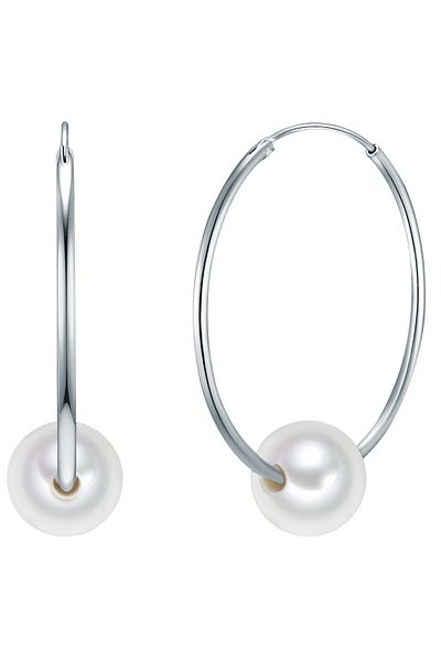 Valero Pearls Silberohcreolen Creolen Sterling Silber Süßwasser-Zuchtperle weiß