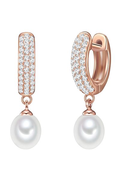Valero Pearls Silberohrcreolen Creolen Sterling Silber roségold Süßwasser-Zuchtperle weiß Zirkonia weiß