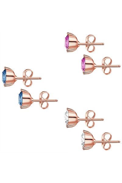 Lulu & Jane Ohrstecker mit Kristallen von Swarovski® 3er Set Ohrstecker roségold verziert mit Kristallen von Swa