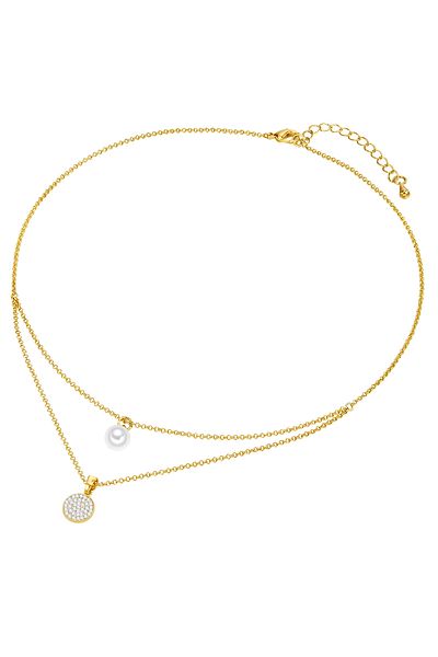 Lulu & Jane Modeschmuckhalskette Kette gelbgold Synthetische Perle weiß Glas weiß