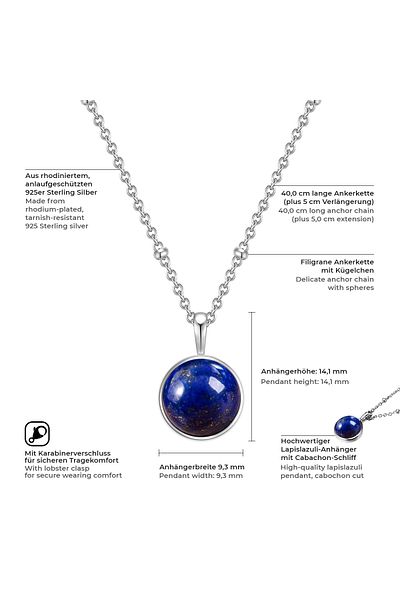 Glanzstücke München Silberhalskette Kette mit Anhänger Sterling Silber Lapislazuli (synth.)