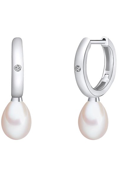 Lulu & Jane Diamantohrcreolen Klappcreolen Sterling Silber Süßwasser-Zuchtperle weiß Diamant weiß
