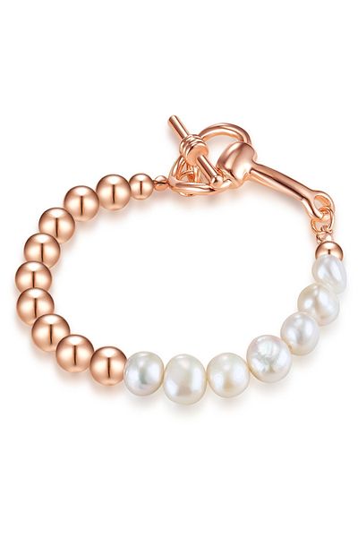 Lulu & Jane Perlenarmband Armband roségold Süßwasser-Zuchtperle weiß