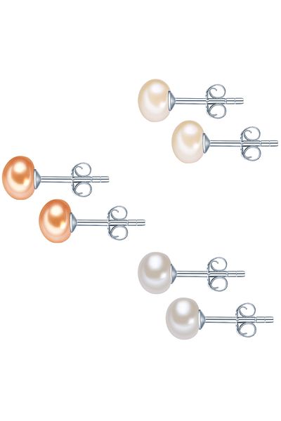 Valero Pearls Perlenohrstecker 3'lü Set Ohrstecker Sterling Silber Süßwasser-Zuchtperle hellbraun turuncu