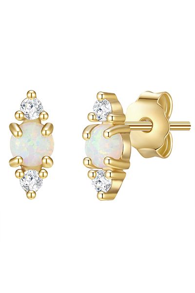 Glanzstücke München Silberohrstecker Ohrstecker Sterling Silber gelbgold Opal (synth.) Zirkonia weiß