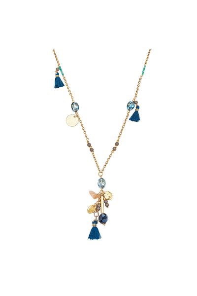 Lulu & Jane Modeschmuckhalskette Kette mit Anhänger gelbgold Kristall bunt