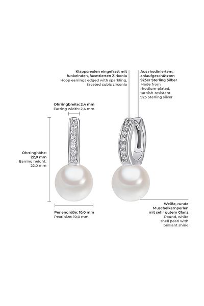 Rafaela Donata Silberohcreolen Klappcreolen Sterling Silber Südsee-Muschelkernperle weiß Zirkonia weiß