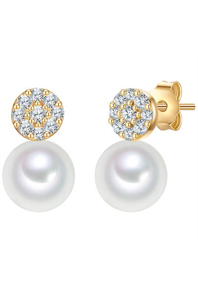 Valero Pearls Perlenohrstecker Ohrstecker Sterling Silber gelbgold Süßwasser Zuchtperle weiß Zirkonia weiß