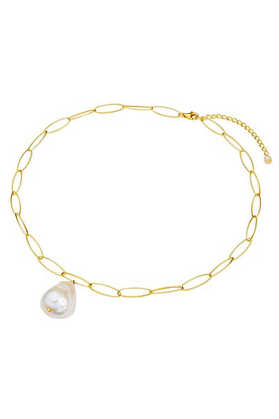 Valero Pearls Perlenhalskette Kette Sterling Silber gelbgold Süßwasser-Zuchtperlen weiß