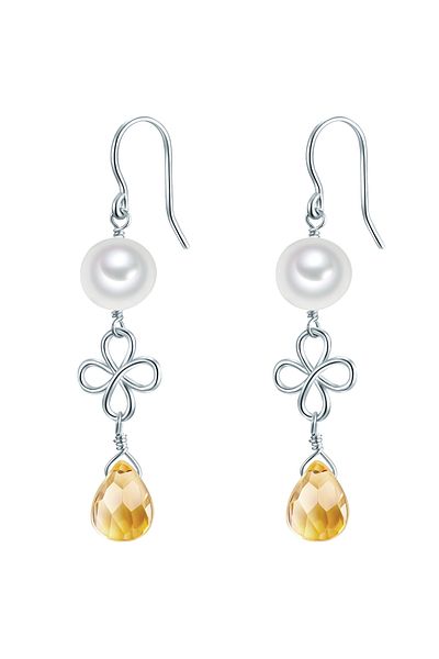 Valero Pearls Silberohrhänger Ohrhänger Sterling Silber Süßwasser-Zuchtperle weiß Glas gelb