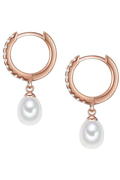 Valero Pearls Silberohcreolen Creolen Sterling Silber roségold Süßwasser-Zuchtperle weiß Zirkonia weiß