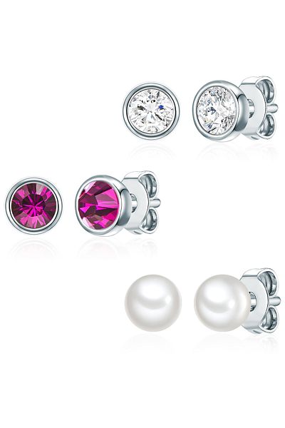 Rafaela Donata Kristallen von Swarovski® 3'lü Set Ohrstecker Sterling Silber Süßwasser-Zuchtperle weiß verzi