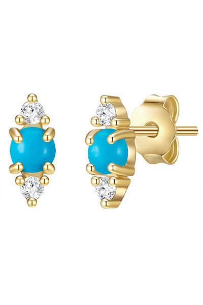 Glanzstücke München Silberohrstecker Ohrstecker Sterling Silber gelbgold Türkis (rek.) Zirkonia weiß