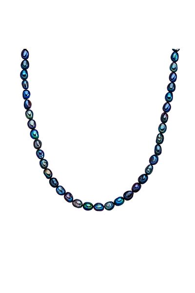Valero Pearls Perlenhalskette Kette Sterling Silber gelbgold Süßwasser-Zuchtperlen pfauenblau