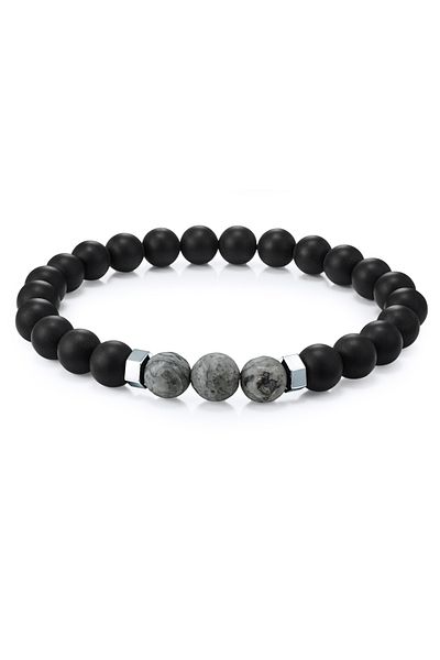 True Rebels Edelsteinarmband Armband Achat schwarz Kartenstein grau