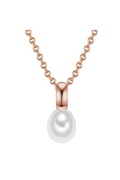 Valero Pearls Silberhalskette Kette mit Anhänger Sterling Silber roségold Süßwasser-Zuchtperle weiß