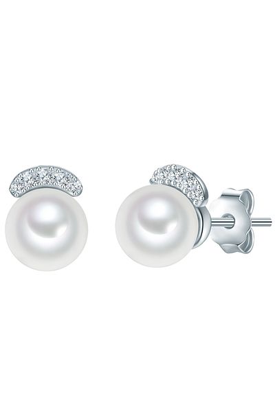 Valero Pearls Perlenohrstecker Ohrstecker Sterling Silber Süßwasser Zuchtperle weiß Zirkonia weiß