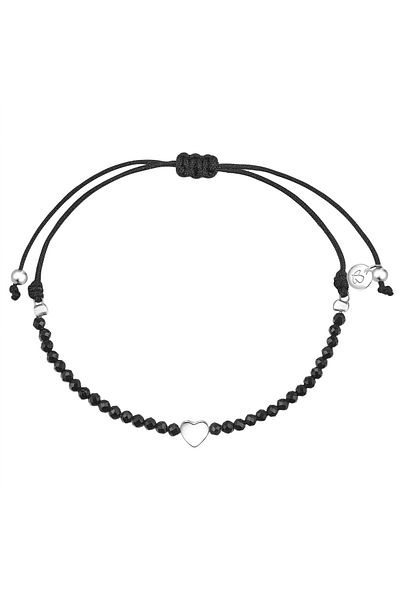 Glanzstücke München Silberarmband Armband Sterling Silber Spinell schwarz Textil (schwarz)