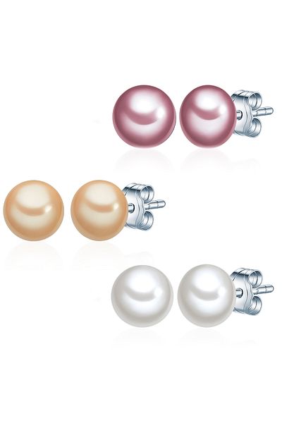 Valero Pearls Perlenohrstecker 3'lü Set Ohrstecker Sterling Silber Süßwasser-Zuchtperlen çok renkli