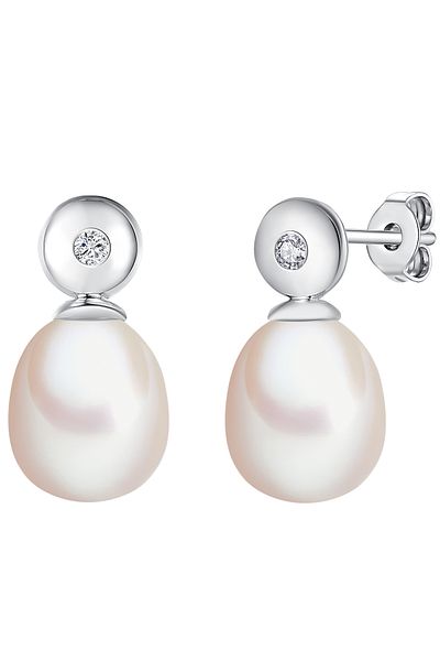 Lulu & Jane Diamantohrstecker Ohrstecker Sterling Silber Süßwasser-Zuchtperle kreması Diamant weiß