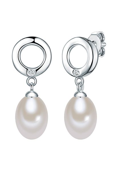 Lulu & Jane Perlenohrstecker Ohrstecker Süßwasser-Zuchtperle weiß Diamant weiß