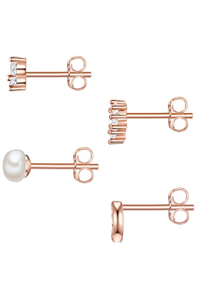 Glanzstücke München Silber-Set 2'li Set Ohrstecker Sterling Silber roségold Zirkonia weiß Süßwasser-Zuchtperle weiß