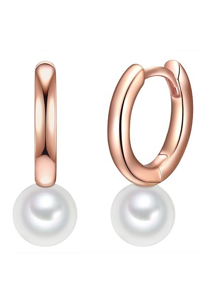 Valero Pearls Silberohcreolen Creolen Sterling Silber roségold Süßwasser-Zuchtperle weiß