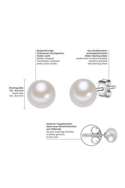 Valero Pearls Perlenohrstecker Ohrstecker Sterling Silber Süßwasser-Zuchtperle weiß