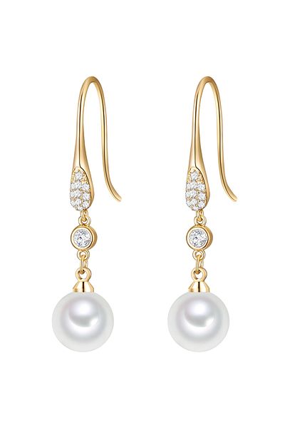 Lulu & Jane Perlenohrhänger Ohrhänger gelbgold Muschelkernperle weiß Glaskristall weiß