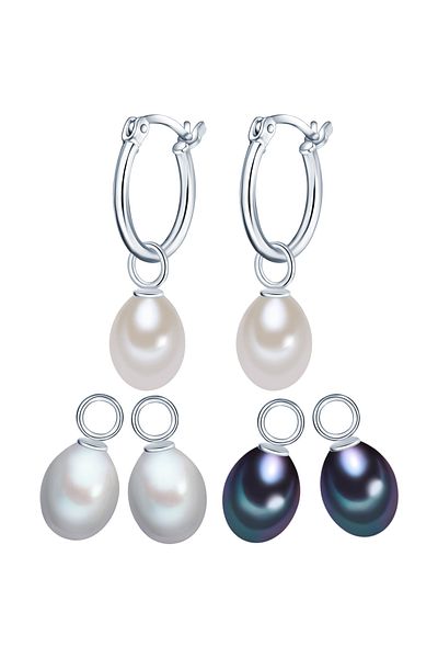 Lulu & Jane Perlenohrringe Creolen Sterling Silber Süßwasser-Zuchtperle çok renkli