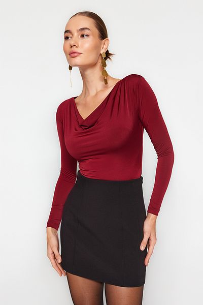 Trendyol Collection Πλεκτό κορμάκι με γιακά Degaje μπορντό TPRAW24BD00029