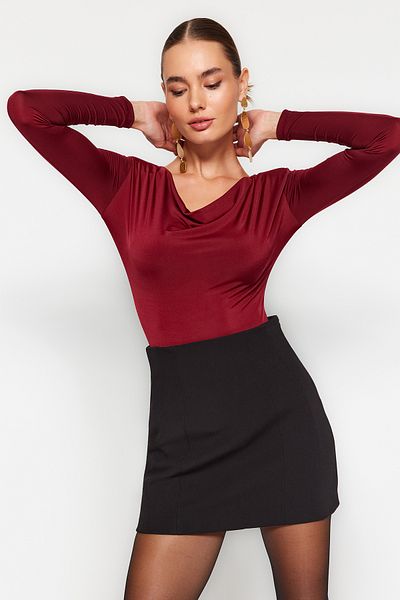 Trendyol Collection Πλεκτό κορμάκι με γιακά Degaje μπορντό TPRAW24BD00029